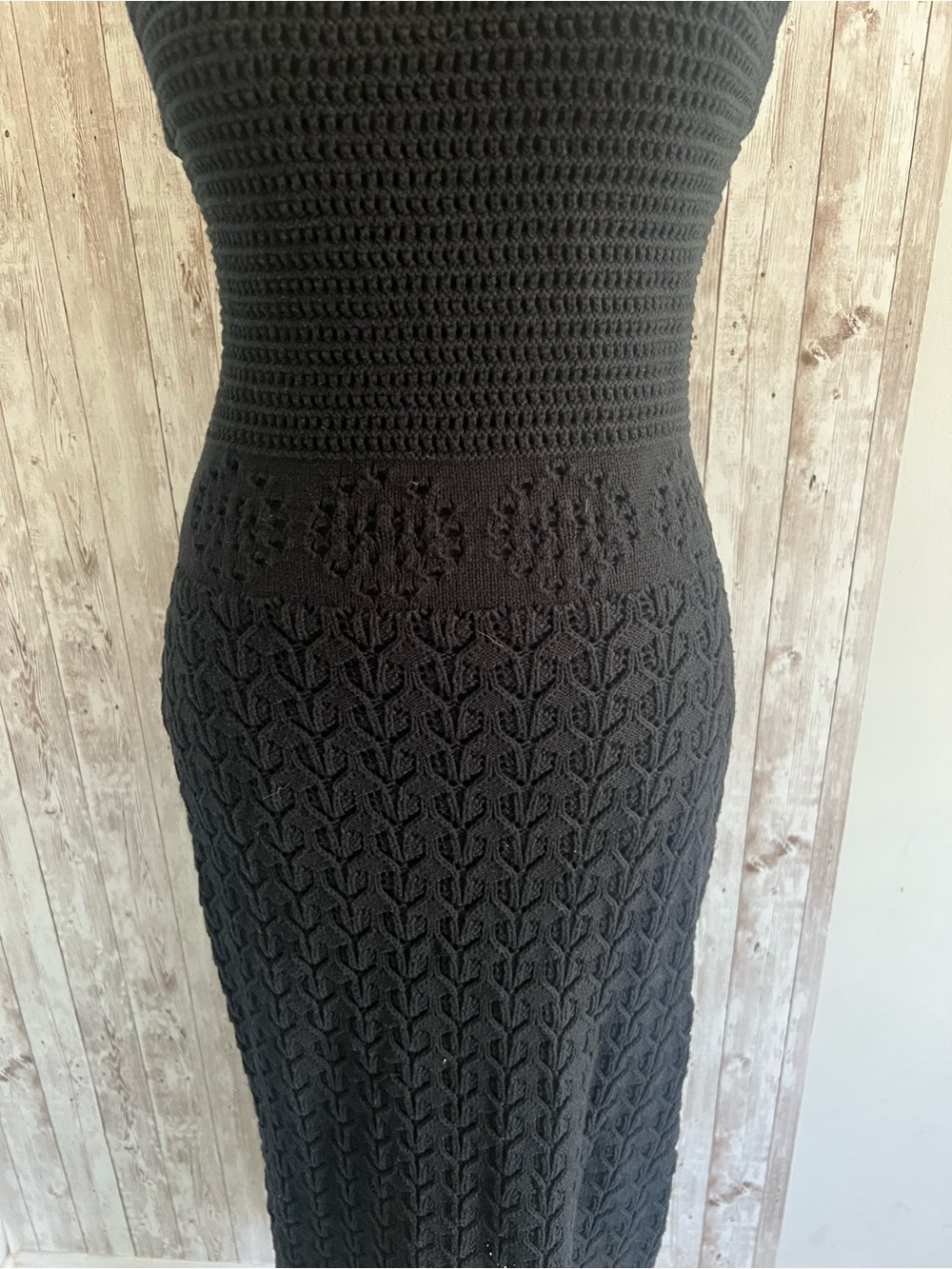 Frye Black Crochet Knit Halter Maxi Dress Resort Classic Chic Small - Picture 3 of 5